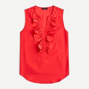 NWOT J.CREW Ruffle-front top in satin crepe in Bright Cerise